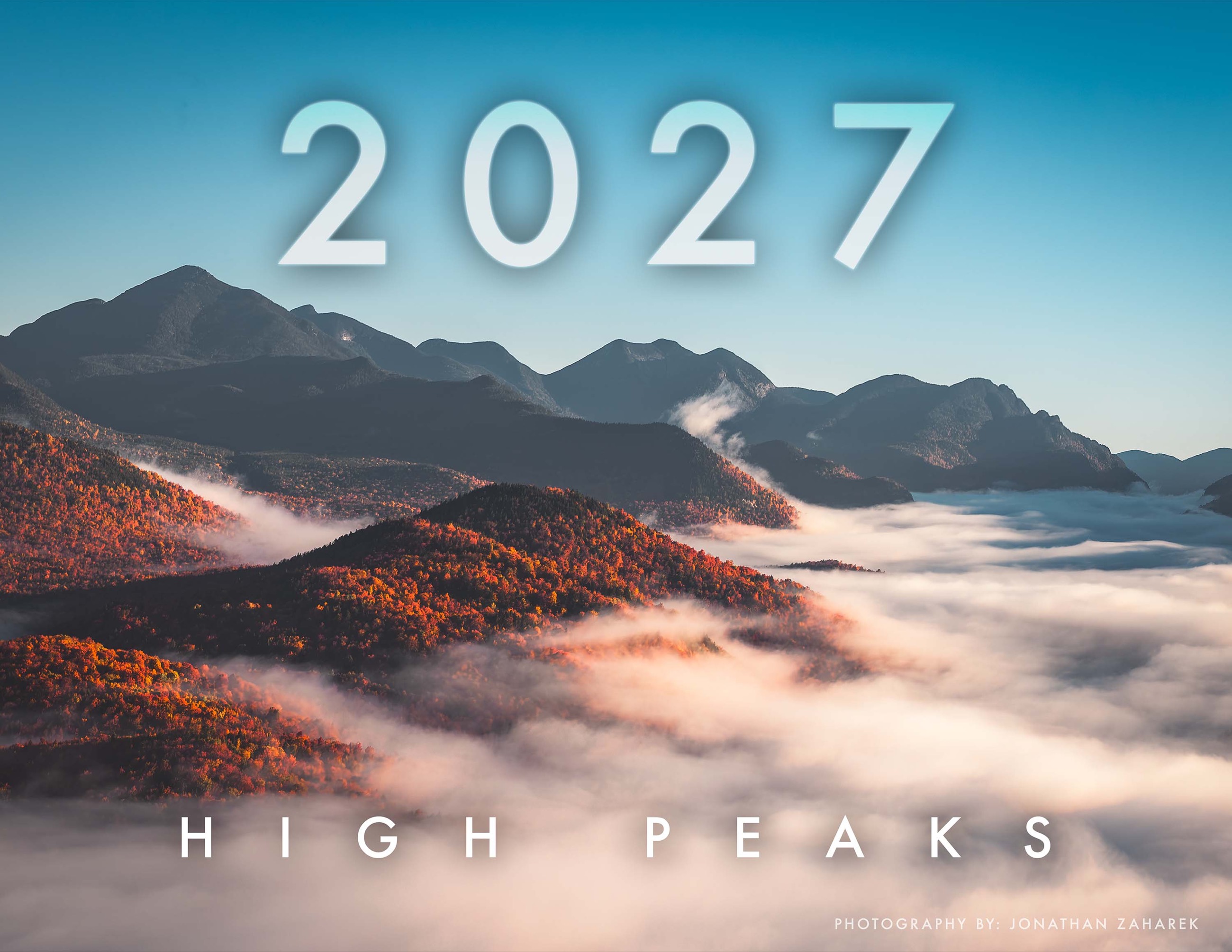 2027 Adirondack High Peaks Calendar cover with autumn mountains and low clouds